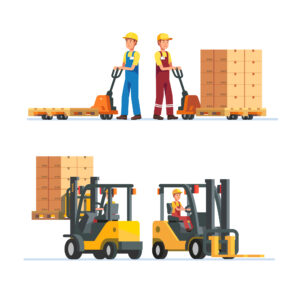 Warehouse workers working with forklifts Formation Chariot Elévateur cariste